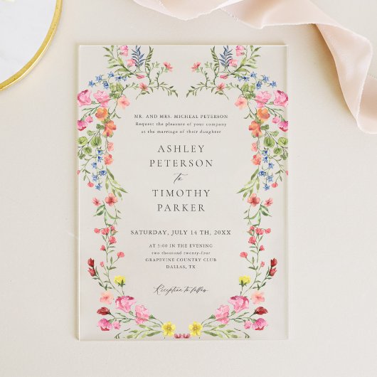 Invitations En Acrylique Whimsical Garden Fleur sauvage Mariage classique