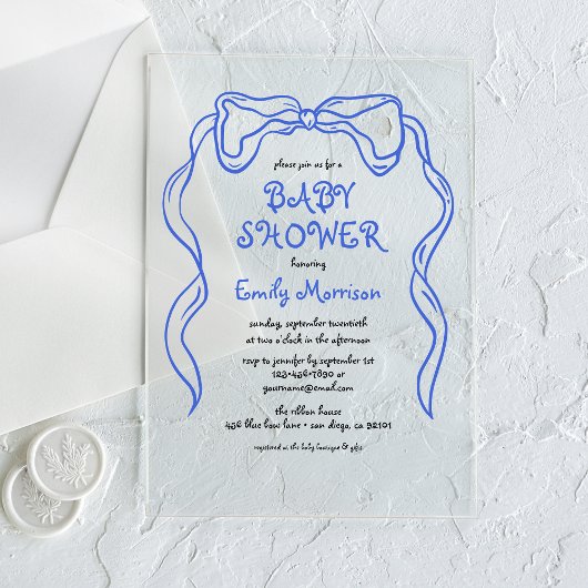 Invitations En Acrylique Whimsical Quirky Blue Bow Baby Boy Douche