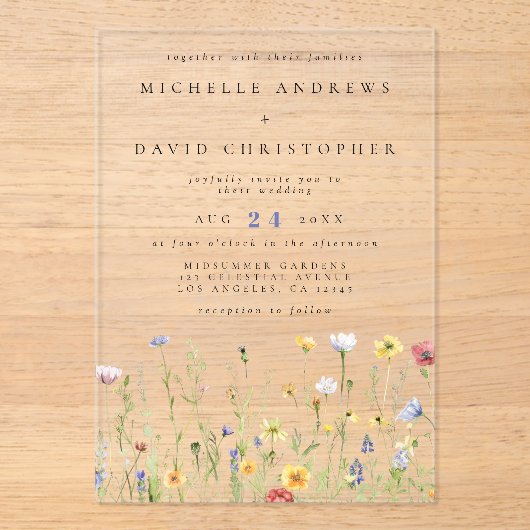 Invitations En Acrylique Whimsical Rustic Fleur sauvage Mariage (Recto)