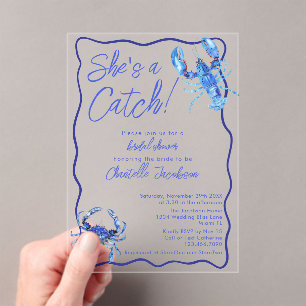 Invitations En Acrylique Whimsical She's a Catch Blue Coastal Fête des mari