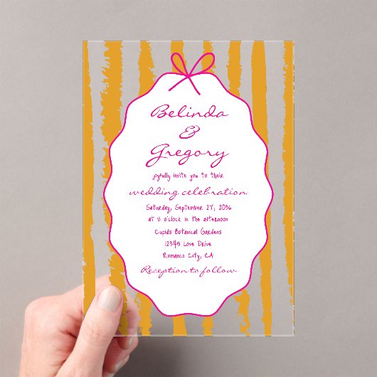 Invitations En Acrylique Whimsical Stripes Handwritten Painted Wedding  (In situ (ordinateur de poche))