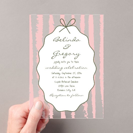 Invitations En Acrylique Whimsical Stripes Handwritten Painted Wedding (In situ (ordinateur de poche))