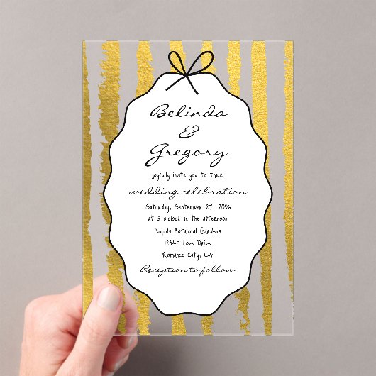 Invitations En Acrylique Whimsical Stripes Handwritten Painted Wedding  (In situ (ordinateur de poche))