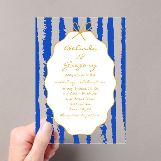 Invitations En Acrylique Whimsical Stripes Handwritten Painted Wedding  (In situ (ordinateur de poche))