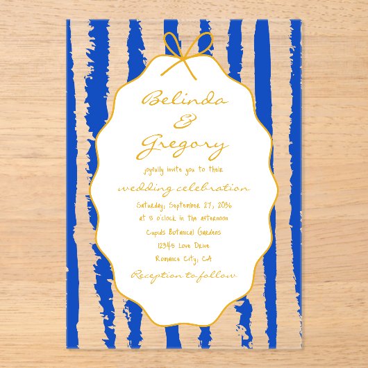 Invitations En Acrylique Whimsical Stripes Handwritten Painted Wedding  (Recto)