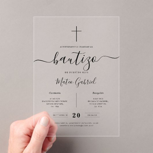 Invitations En Acrylique Whimsy Calligraphy Invitación De Bautizo Black (In situ (ordinateur de poche))