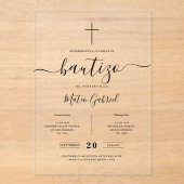 Invitations En Acrylique Whimsy Calligraphy Invitación De Bautizo Black (Recto)