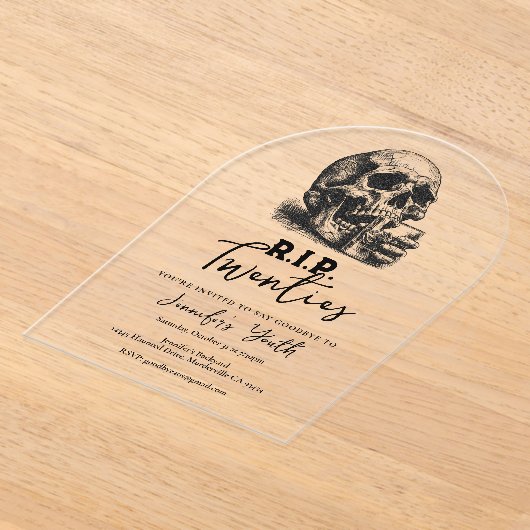 Invitations En Acrylique Whiskey Skull RIP Années 30e fête d'anniversaire (Poser)