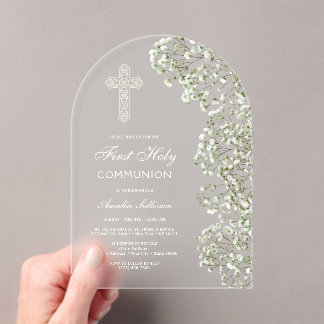 Invitations En Acrylique White Baby's Breath Arch First Communion