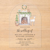 Invitations En Acrylique White Christmas Fireplace Wedding (Recto)