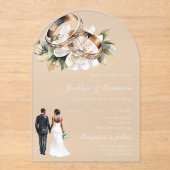 Invitations En Acrylique White Floral with ring Wedding (Recto)
