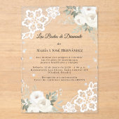 Invitations En Acrylique  White Florals Invitación Bodas de Diamante (Recto)