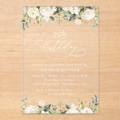 Invitations En Acrylique White Flowers, Cream Flowers, Boho, Birthday (Recto)