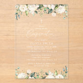 Invitations En Acrylique White Flowers, Cream Flowers, Boho, Confirmation (Recto)