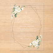 Invitations En Acrylique White Flowers, Cream Flowers, Boho, Confirmation (Recto)