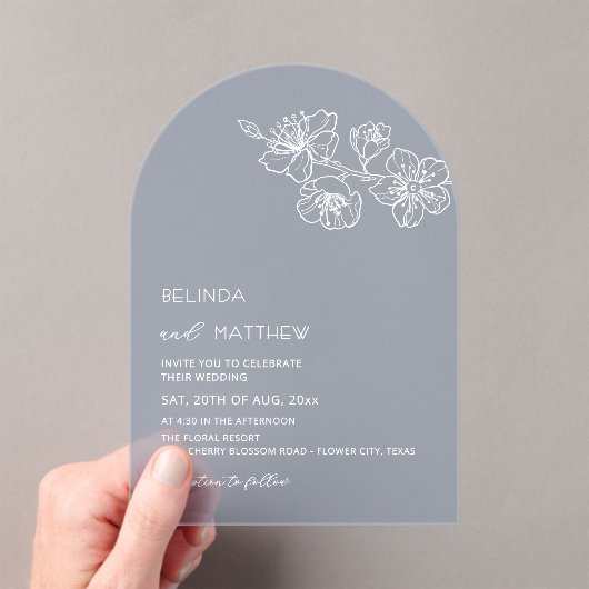 Invitations En Acrylique White Flowers Dusty Blue Casual Wedding (In situ (ordinateur de poche))