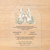 Invitations En Acrylique White Gold Catholic Church Wedding (Recto)