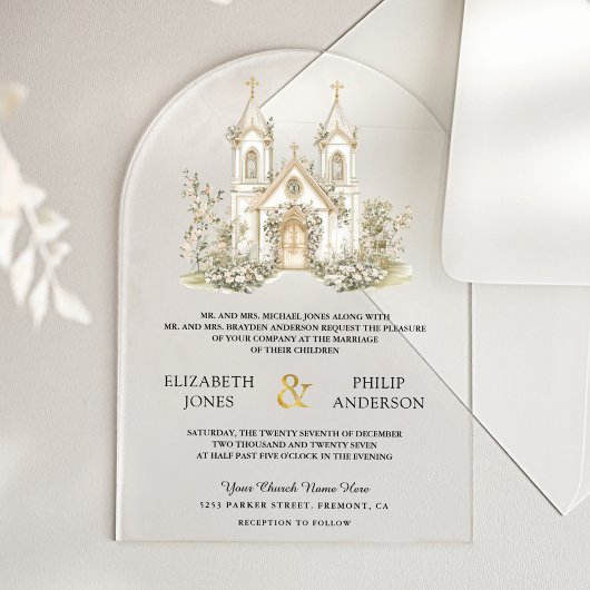 Invitations En Acrylique White Gold Catholic Church Wedding