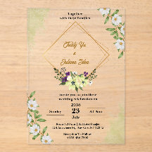 White Green Floral Acrylique Mariage Invitations
