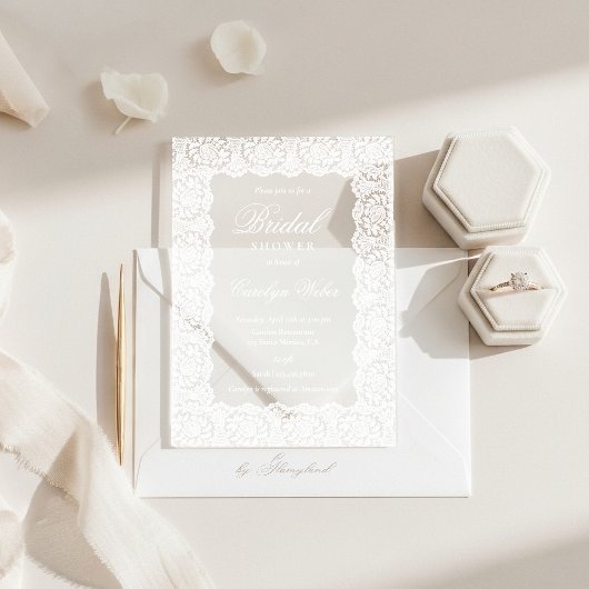 Invitations En Acrylique White Lace Bridal Shower