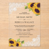 Invitations En Acrylique White Lace Sunflowers Wedding (Recto)