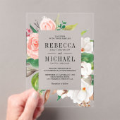 Invitations En Acrylique White Magnolia Pink Floral Wedding (In situ (ordinateur de poche))