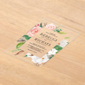 Invitations En Acrylique White Magnolia Pink Floral Wedding (Poser)