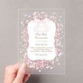 Invitations En Acrylique white pink baby's breath flowers First Communion (In situ (ordinateur de poche))