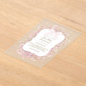 Invitations En Acrylique white pink baby's breath flowers First Communion (Poser)
