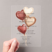 Invitations En Acrylique White Red Cream Heart Balloons Wedding (In situ (ordinateur de poche))