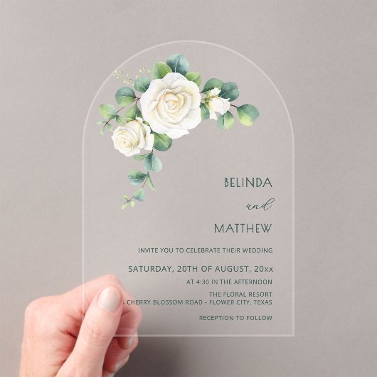 Invitations En Acrylique White Roses Floral Arch Clear (In situ (ordinateur de poche))