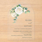 Invitations En Acrylique White Roses Floral Arch Clear (Recto)