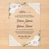 Invitations En Acrylique White Roses Lace Islamic Muslim Wedding (Recto)