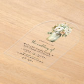 Invitations En Acrylique White Roses Sage Leaves Mason Jar Wedding  (Poser)
