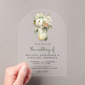 Invitations En Acrylique White Roses Sage Leaves Mason Jar Wedding  (In situ (ordinateur de poche))