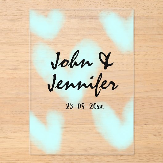 Invitations En Acrylique white simple minimal text style wedding blue heart (Recto)