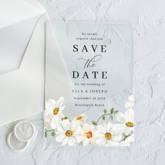 Invitations En Acrylique White Spring Floral Wedding Save The Date
