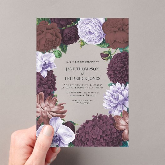 Invitations En Acrylique Wild Fig, Cocoa Rose & Soft Lavender Wedding (In situ (ordinateur de poche))
