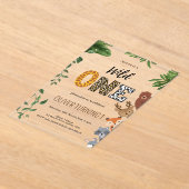 Invitations En Acrylique Wild One animal en lettres vert 1er anniversaire (Poser)