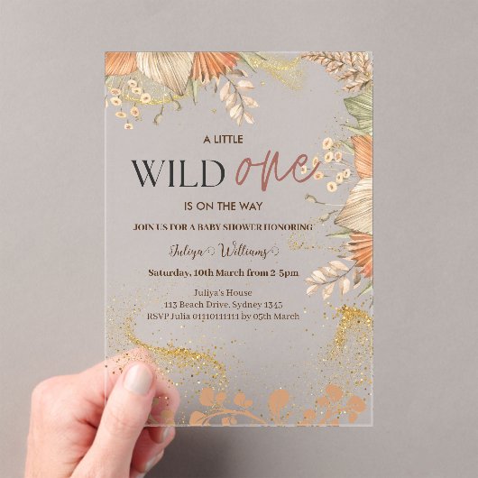 Invitations En Acrylique Wild One Baby shower fleur sauvage (In situ (ordinateur de poche))