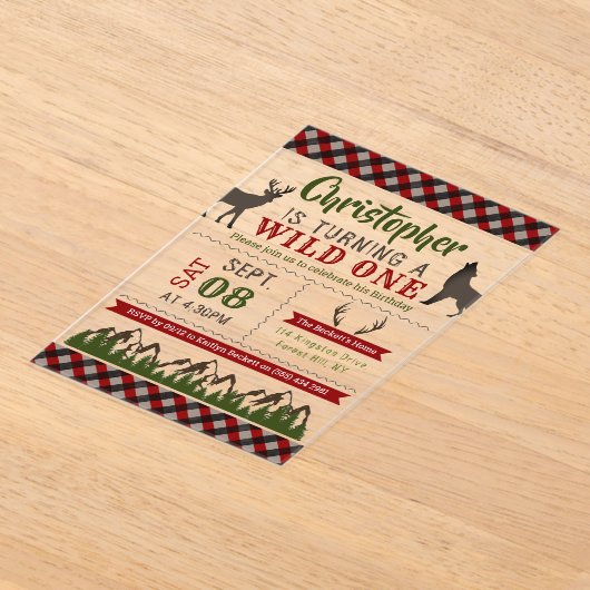 Invitations En Acrylique Wild One Boys Première fête d'anniversaire (Poser)