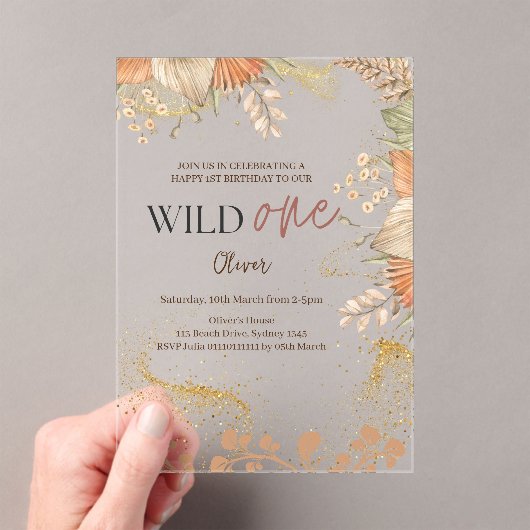 Invitations En Acrylique Wild One retro thème boho Premier anniversaire (In situ (ordinateur de poche))