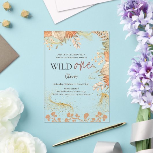 Invitations En Acrylique Wild One retro thème boho Premier anniversaire (Insitu (Mariage))