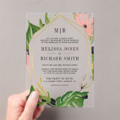 Invitations En Acrylique Wild Tropical Gold Pink Floral Wedding (In situ (ordinateur de poche))