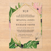 Invitations En Acrylique Wild Tropical Gold Pink Floral Wedding (Recto)