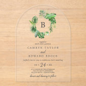 Invitations En Acrylique Wild Tropical Palm Arch Destination Plage Mariage (Recto)