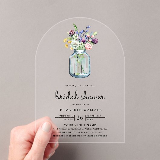 Invitations En Acrylique Wildflower Mason Jar Bridal Shower (In situ (ordinateur de poche))