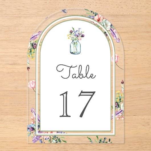 Invitations En Acrylique Wildflower Mason Jar Wedding Acrylic Table Number (Recto)
