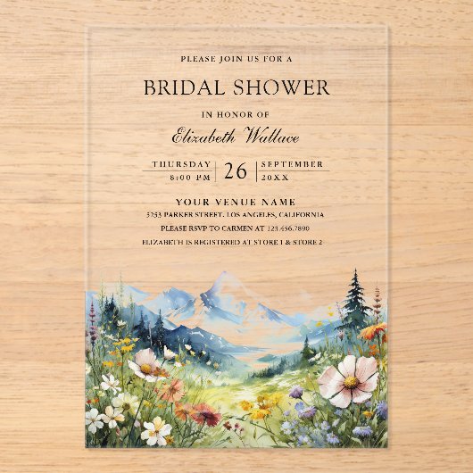 Invitations En Acrylique Wildflower Mountain Meadow Bridal Shower (Recto)