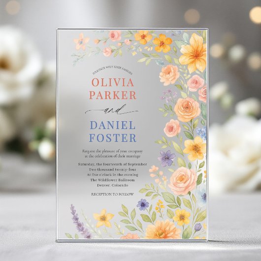 Invitations En Acrylique Wildflower Watercolor Floral Wedding